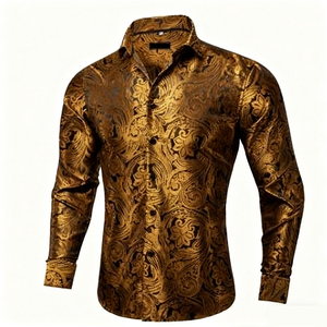 Chemise habillée pour homme à imprimé numérique extensible dans les quatre sens, col rabattu, manches longues, coupe ajustée, décontractée, formelle, pour mariage, fête, affaires - Product Image 2
