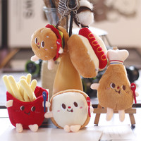 Cadeaux pour enfants, jouets en peluche doux amusants avec motif de hamburger, de pain grillé et de frites, porte-clés personnalisé, pendentif de poupée 3D