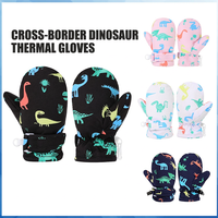 Sarung Tangan Ski Anak Musim Dingin Bermotif Dinosaurus, Termal Fleece Anti Selip untuk Bermain Salju di Luar Ruangan