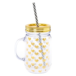 20oz Double Insulated <strong>Tumbler</strong> with Straw,<strong>plastic</strong> <strong>Mason</strong> <strong>Jars</strong> with Handle - Product Image 1