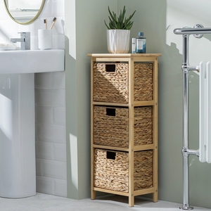 Meuble de rangement de salle de bain en bambou écologique de qualité supérieure, 3 tiroirs, paniers en jonc de mer tressé, moderne et multifonctionnel pour serviettes - Product Image 1