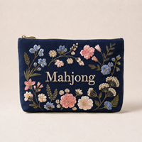 Sac de rangement personnalisé en toile pour tuiles de Mahjong américain, broderie florale lourde, pochette de rangement pour tuiles de Mahjong, accessoires d'usine OEM en gros
