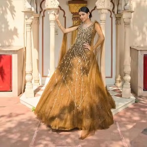 Nouveau Style traditionnel femmes papillon à manches longues robe en filet perlé pour les fêtes de fiançailles de mariage tenue de fête indienne - Product Image 4