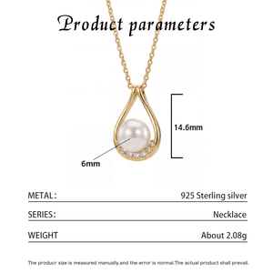 Collar de Perlas de Agua Dulce, Joyería de Cobre, Collar con Colgante de Perla en Forma de Lágrima Dorada para Mujer, Regalo Elegante para Novias - Product Image 6