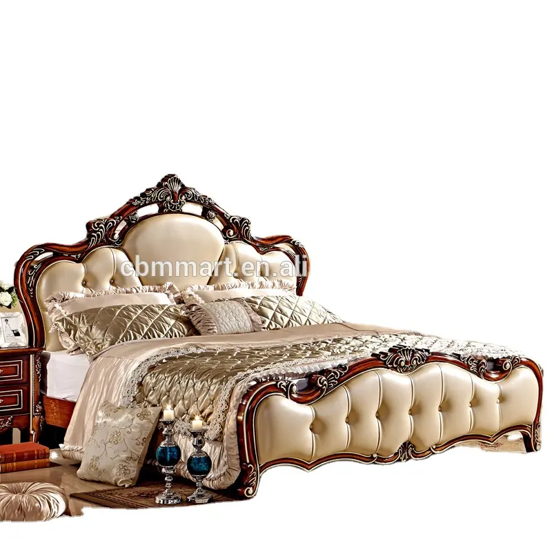 Muebles de dormitorio de lujo de madera de rey cama de tamaño MS102