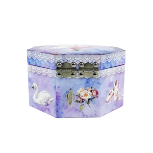 Custom Pattern Octagonal Eco-Friendly Luxury Musical Jewelry Box Rotating Ballerina Heart Mirror Storage Compartments for Kids - Product Image 2