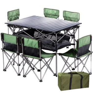 Table de pique-nique pliante légère en acier, style ferme, avec tissu Oxford, pour usage extérieur - Barbecue, camping, design rustique champêtre, <span class=keywords><strong>villa</strong></span> - Product Image 1