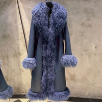 Veste longue en peau de mouton véritable pour femme, fourrure de mouton mongol bouclée, daim, vêtement d'extérieur, manteau long en cuir de mouton véritable chaud pour l'hiver