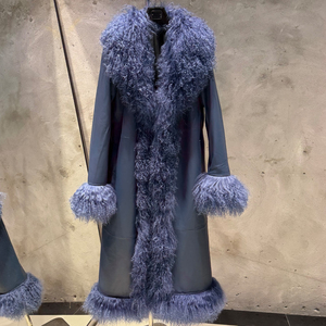 Veste longue en peau de mouton véritable pour femme, fourrure de mouton mongol bouclée, daim, vêtement d'extérieur, manteau long en cuir de mouton véritable chaud pour l'hiver - Product Image 5