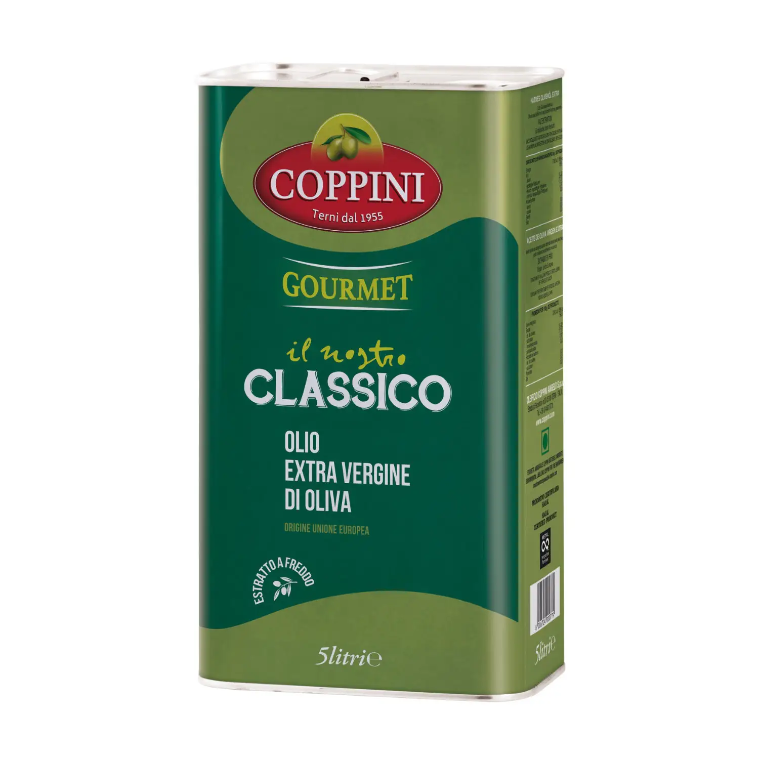 Produk gourmet Italia minyak zaitun Coppini extrirgin-minyak zaitun klasik 5L timah-keseimbangan sempurna antara rasa dan kesegaran