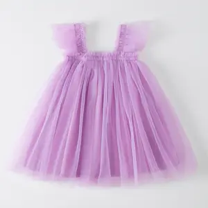 Butik yürümeye başlayan kız elbise tül çarpıntı kollu çocuk elbise toptan Toddler partisi elbise 1-6 yıl çocuklar yaz Tutu frocks