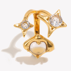 <span class=keywords><strong>Bague</strong></span> ouverte Dreamshow quatre étoiles en diamant de laboratoire, anti-ternissement, plaqué <span class=keywords><strong>or</strong></span> <span class=keywords><strong>18</strong></span> <span class=keywords><strong>carats</strong></span>, pour femme, vente en gros personnalisée - Product Image 1