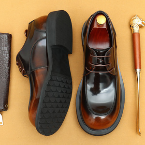 Chaussures en cuir polyvalentes pour hommes, style business casual, à bout large, en cuir de vachette pleine fleur brillant de style anglais - Product Image 2