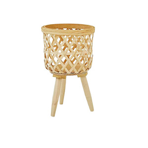 Nordic Style Flower Stand Rattan Woven <b>Basket</b> With Wooden Legs For Living Room Plant Decoration - Product Image 5