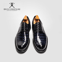 BUCCI BATANI Chaussures Derby habillées bleues pour hommes, faites à la main, en cuir/viyle, avec lacets, semelle extérieure en cuir/caoutchouc, fabriquées à Guangdong