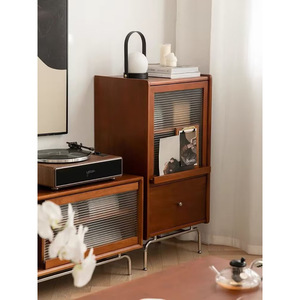 Solid Wood Glass <b>Storage</b> Cabinet With Drawer Living Room <b>Side</b> <b>Table</b> Bedroom Bedside Cabinet Nordic Style Furniture - Product Image 2