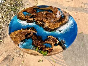 Mesa de Centro Ocean con Tablero de Madera Maciza de Burl, Superficie de Mesa de Río con Borde Natural Personalizado para Sala de Estar de Lujo - Product Image 3