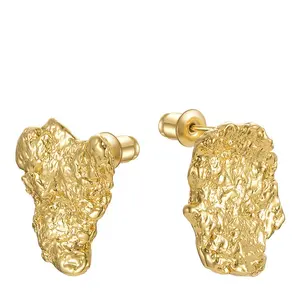 High Quality 18K Gold Plated Brass Jewelry Gold Color Irregular Ore Accessories Stud Earrings E211287