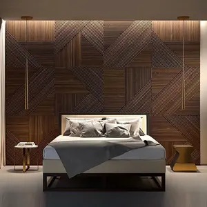 Feuille décorative de panneau de revêtement mural en bois massif de chêne 3D, décoration murale intérieure et extérieure
