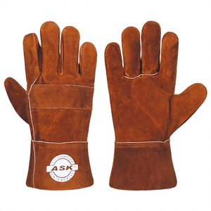 Gants de soudage industriels en cuir de vachette brun à manchette courte pour l'industrie sidérurgique, pétrolière et gazière - Product Image 1