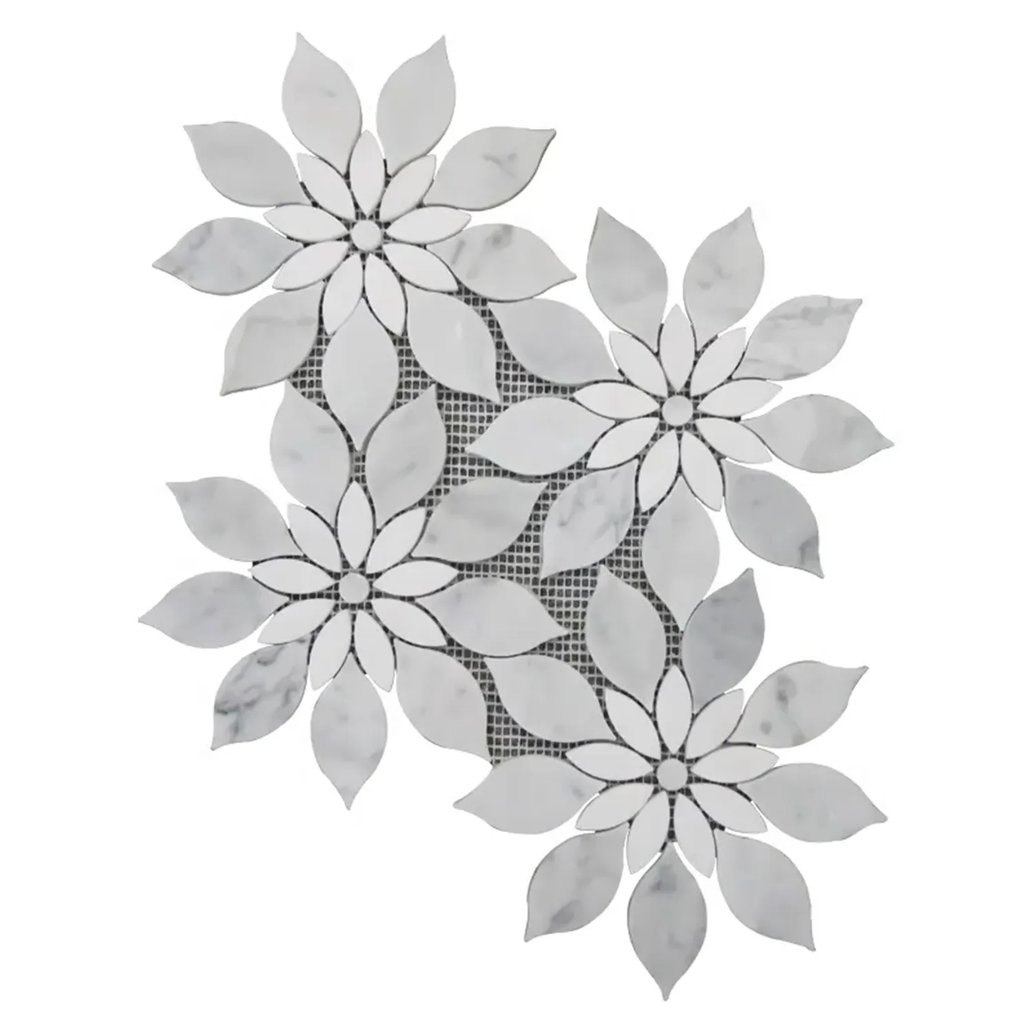 Moderno Natural Arabescato blanco mármol ducha piso Meash respaldado mosaico azulejos patrón mármol flor forma mosaico azulejos