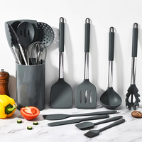 Ensemble d'ustensiles de cuisine personnalisés en silicone, 15 pièces, en acier inoxydable, antiadhésifs