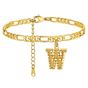 Tobillera con inicial, chapada en oro de 14K, cadena Figaro de acero inoxidable, dije de letra personalizada, joyería de pie de moda, lote al <span class=keywords><strong>por</strong></span> mayor - Product Image 3