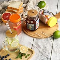 Bocaux en verre avec poignée et couvercles en bambou – Contenants de cuisine multifonctionnels, durables et empilables pour smoothies et préparations de nuit