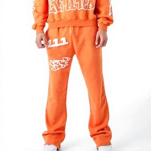 Conjunto Deportivo con Capucha para Hombre, Color Naranja, Estampado de Letras, Estilo Urbano, Corte Regular, 100% Algodón, Pantalones Deportivos, Ropa Casual de Invierno - Product Image 3