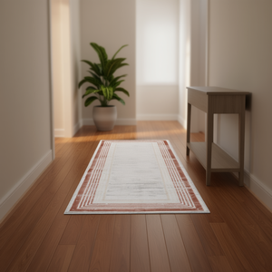 Tapis rectangulaire élégant à bordures, marron ivoire, anti-déchirure, résistant aux taches, pour salon, chambre, salle à manger, bureau à domicile - Product Image 2