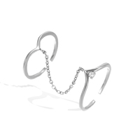 Personnalité deux anneaux liés S925 argent Double anneau chaîne en argent Sterling anneaux réglables pour petite amie