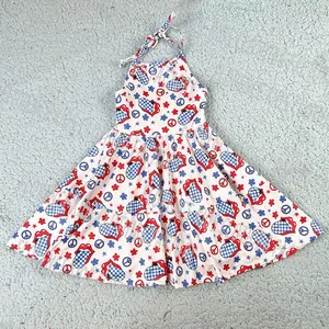 DH OEM 4th Of July Halter Top Sleeveless Bamboo Twirl Dress For Toddler Girls Baby Clothes Dresses