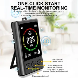 Détecteur de monoxyde de carbone portable haute précision modèle GC300, moniteur de température et d'humidité, testeur numérique de qualité de l'air rechargeable pour intérieur - Product Image 2