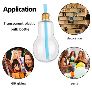 Offre Spéciale 400ml Jus Thé Lait Boisson Jetable Boisson Froide PET En Plastique Bouteille En Forme D'ampoule avec Couvercle et Paille - Product Image 6