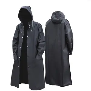 EVA Adult Hemmed Raincoat Men's and Women's Protective Jacket Thickened Black Poncho Rain Gear Fashionable Hiking and Fishing