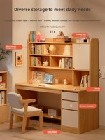 Bureau en bois massif moderne avec bibliothèque intégrée, bureau d'écriture pour ordinateur pour l'étude des enfants, chambre à coucher