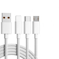 Kabel usb 1.2m 3 in 1, pengisian daya Cepat 2,4 A kepang nilon