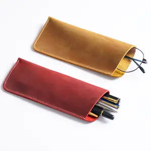 Small Genuine Leather Pouches Creative Pen Holder Embossed Stationeries Case Fashion Pencil Case