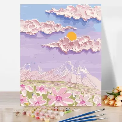 Sakura Núi Fuji tùy chỉnh trẻ em bán buôn sơn bằng số tự làm sơn dầu kỹ thuật số 30x40cm phim hoạt hình bên trong khung màu sơn