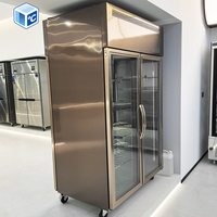 Réfrigérateur commercial à double porte vitrée, vitrine verticale, refroidissement par air, quatre portes vitrées des deux côtés