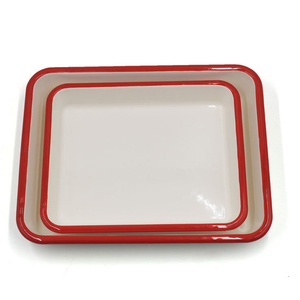 Semelles plates rectangulaires en <span class=keywords><strong>acier</strong></span> <span class=keywords><strong>blanc</strong></span>, or, vente en gros, plateau de service en métal émaillé assiettes - Product Image 3