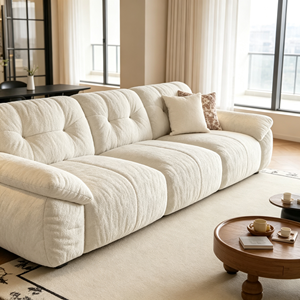 Modern Cream Fabric Sofa <b>Bed</b> with Tufted Back and <b>Padded</b> Arms for Living Room - Product Image 4
