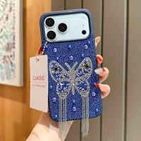 Étui de téléphone personnalisé de luxe pour banquet, avec pompon papillon et diamants, protection intégrale anti-chute