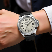 Montre à quartz pour homme, boîtier en alliage, cadran de 42 mm, aiguilles à pointeurs, bracelet en silicone, résistance à l'eau 3 BAR