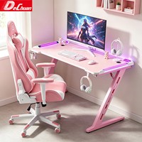 Bureau de jeu rose en forme de Z avec grille de rangement et crochet pour casque, idéal pour l'e-sport – Fabrication Foshan