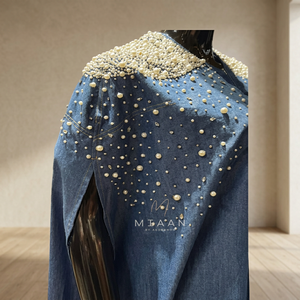 Chemise en jean décontractée pour femme, motif perles, respirante, écologique, style de luxe, manches longues, coupe classique, idéale pour l'été - Product Image 1