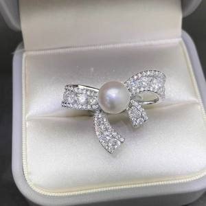 Support à bijoux DIY en argent 10542 avec anneau en argent S925, perles rondes de 8-10 mm et accessoires en perles, incrustation tendance en forme de chiffre - Product Image 2