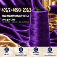 Fil à coudre en polyester filé 100 %, 40S/2, 40S/3, 20S/2, bobine de 100 g, haute ténacité, pour machine à coudre industrielle et confection de vêtements, vente en gros
