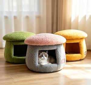 OEM ODM Novelty Mushroom Pet <b>Bed</b> Indoor Soft Cat Cave House Vanity Stool Wholesale - Product Image 1