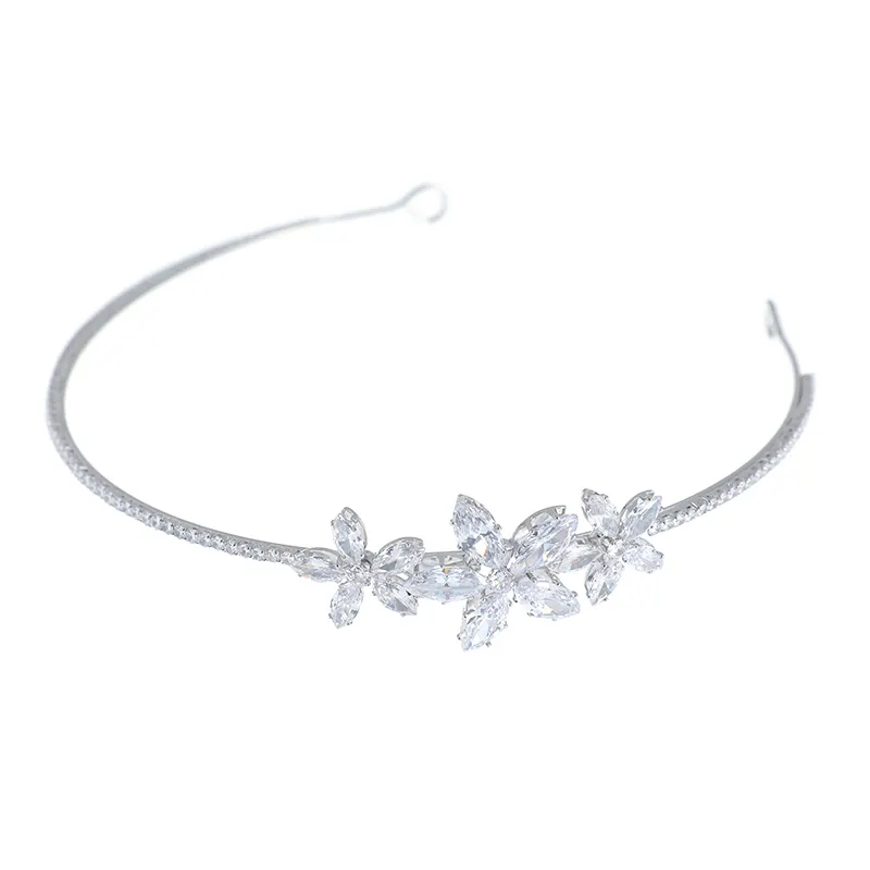 2023 Luxo Pageant Noiva Acessórios Brilhando Zircon Flower Wedding Hair Jewelry Party Prom Crown